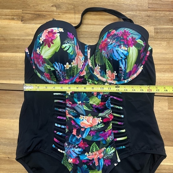 Swimsuits for All Ruched Sheer Full Support Padded Floral One Piece Swimsuit - Picture 11 of 13